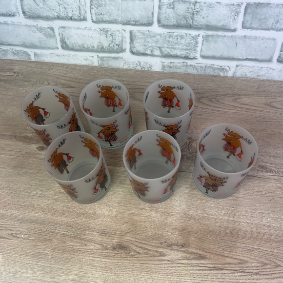 Neiman Marcus Dancing Moose Reindeer Boxers 12oz Frosted Glasses Set 6 - Picture 1 of 4